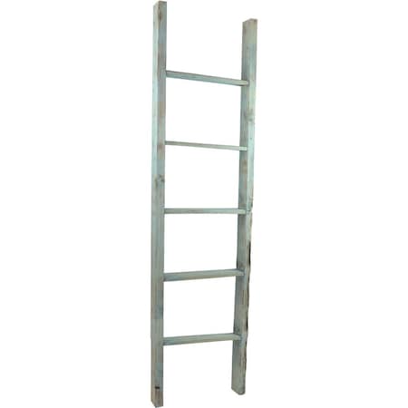 Ekena Millwork 19"W x 72"H x 3 1/2"D Vintage Farmhouse 5 Rung Ladder, Barnwood Decor Collection, Driftwood Blue DECR019X072X04LDRBU